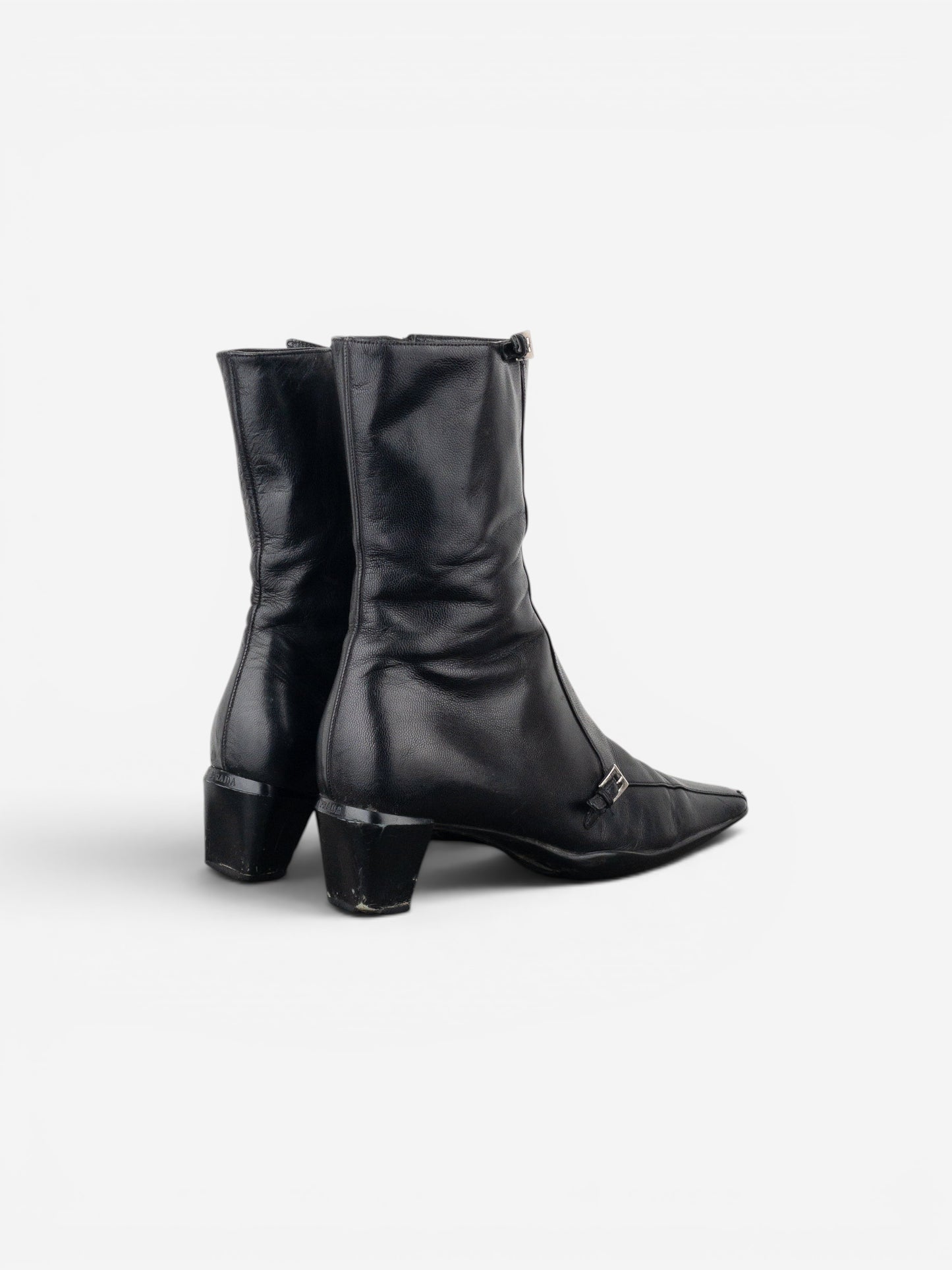 Prada 2000s Square Toe Sports Buckle Kitten Heel Ankle Boots – photo 2