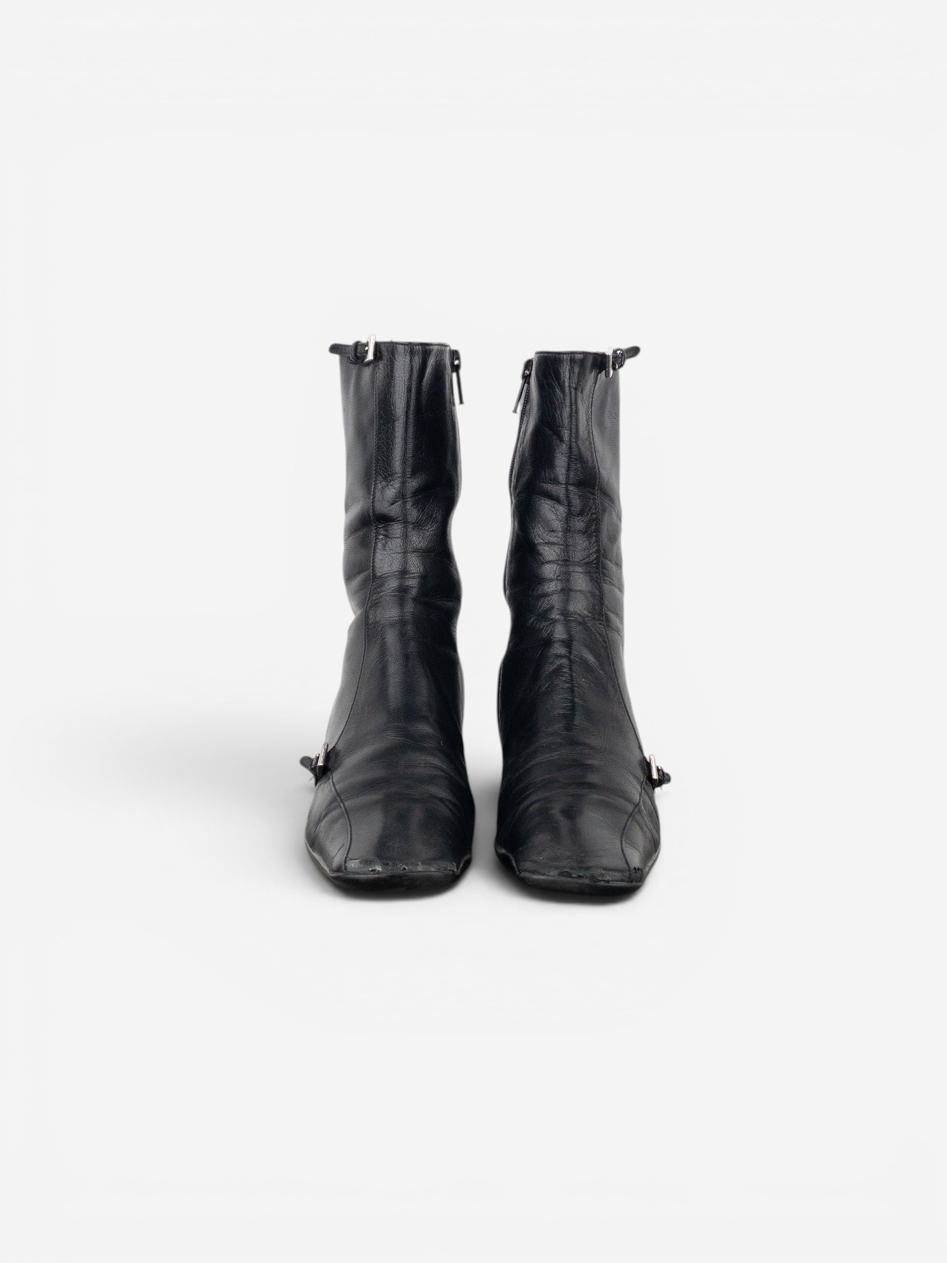 Prada 2000s Square Toe Sports Buckle Kitten Heel Ankle Boots – photo 5