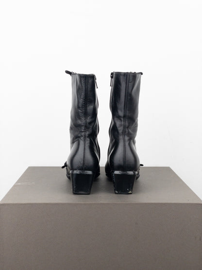 Prada 2000s Square Toe Sports Buckle Kitten Heel Ankle Boots