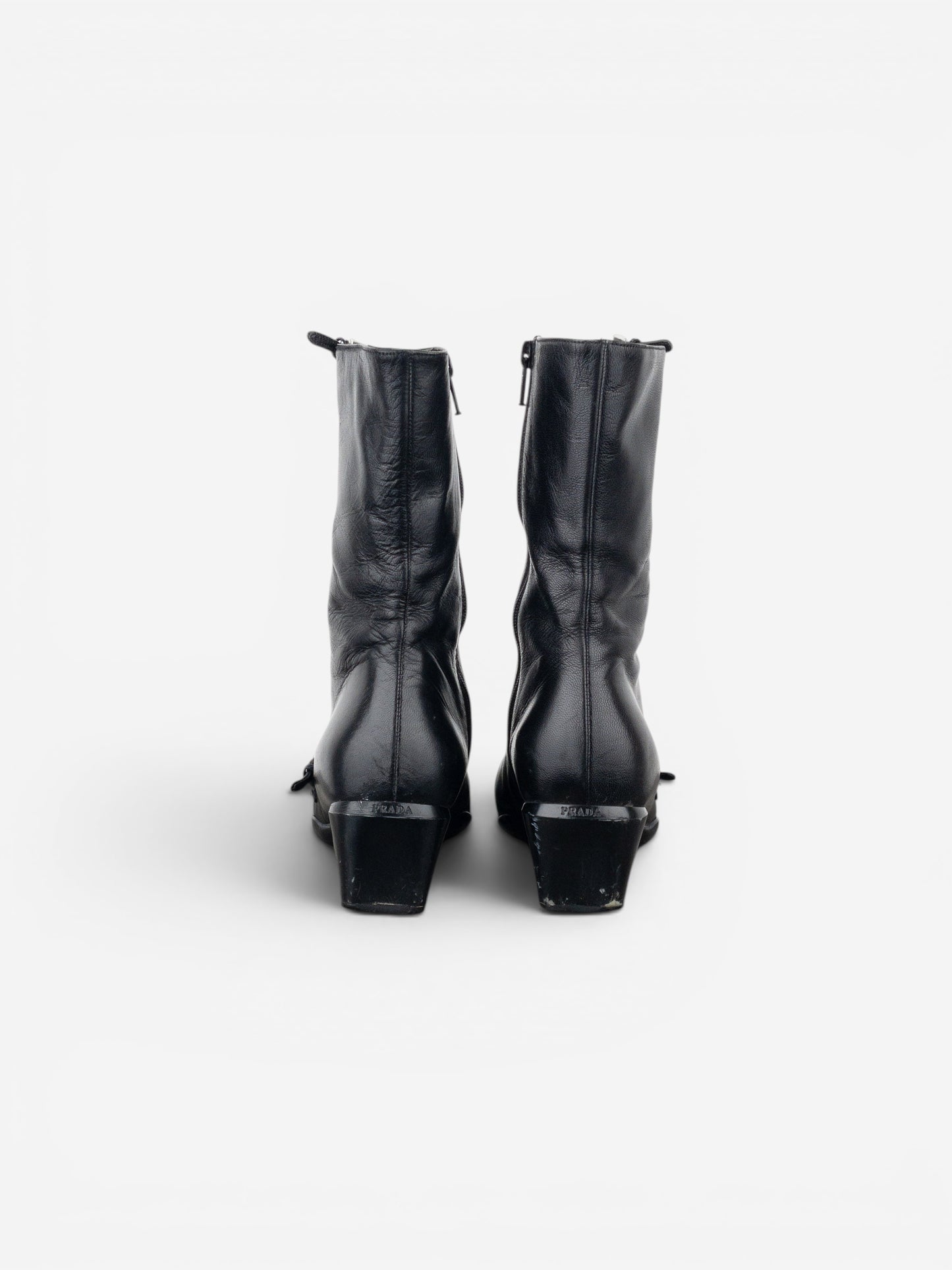 Prada 2000s Square Toe Sports Buckle Kitten Heel Ankle Boots – photo 6