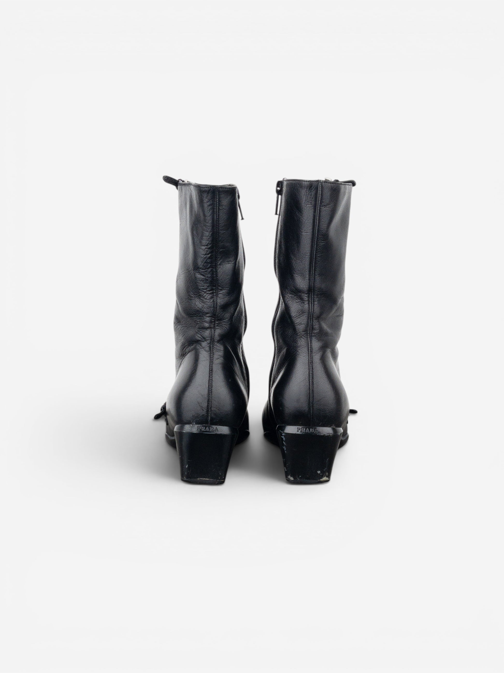 Prada 2000s Square Toe Sports Buckle Kitten Heel Ankle Boots – photo 6