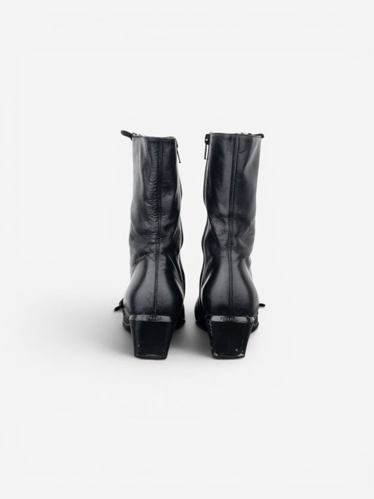 Prada 2000s Square Toe Sports Buckle Kitten Heel Ankle Boots – photo 6