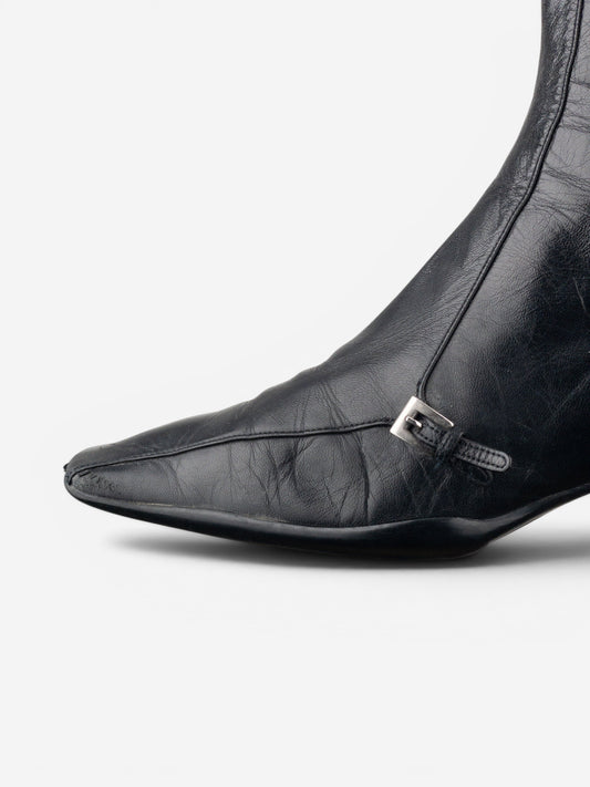 Prada 2000s Square Toe Sports Buckle Kitten Heel Ankle Boots – photo 8
