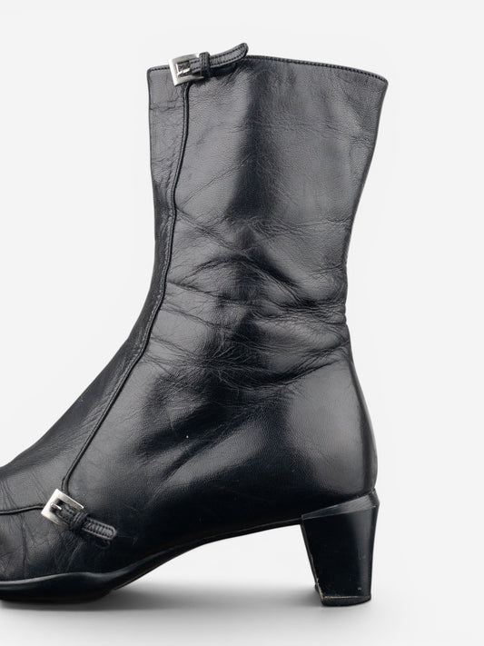 Prada 2000s Square Toe Sports Buckle Kitten Heel Ankle Boots – photo 9
