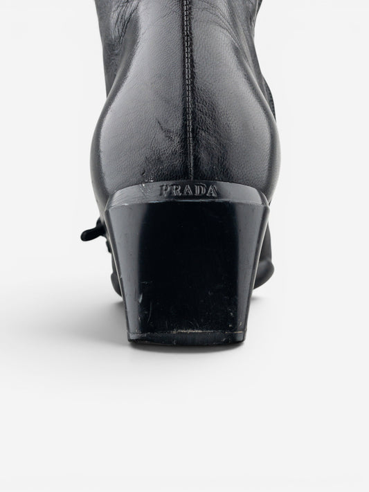 Prada 2000s Square Toe Sports Buckle Kitten Heel Ankle Boots – photo 11