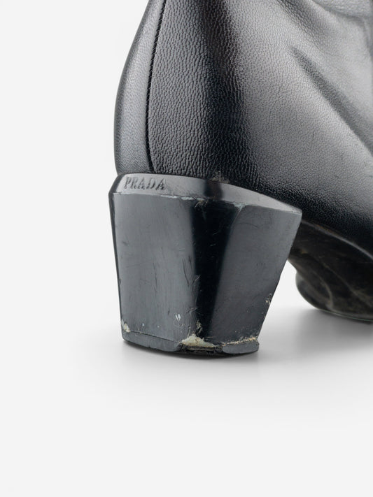 Prada 2000s Square Toe Sports Buckle Kitten Heel Ankle Boots – photo 15
