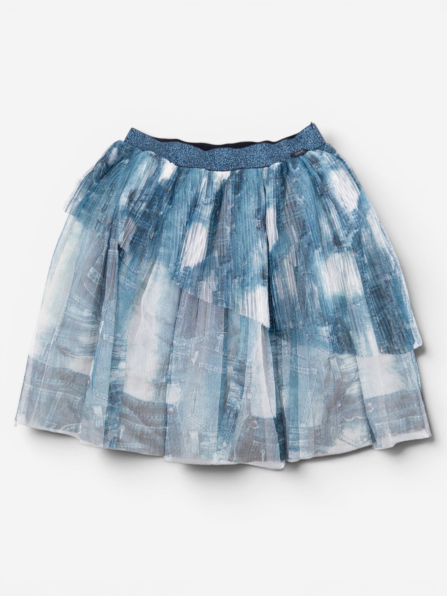Jean Paul Gaultier 2000s Ruffle Tule Denim-Print Mini-Skirt