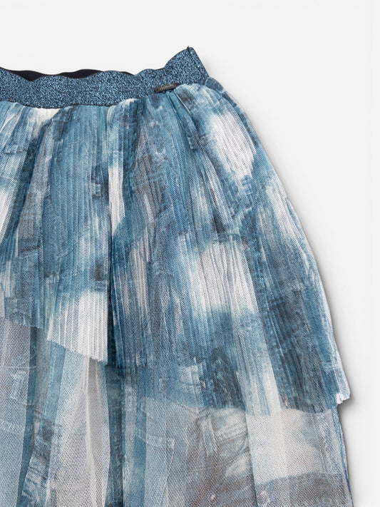 Jean Paul Gaultier 2000s Ruffle Tule Denim-Print Mini-Skirt – photo 3