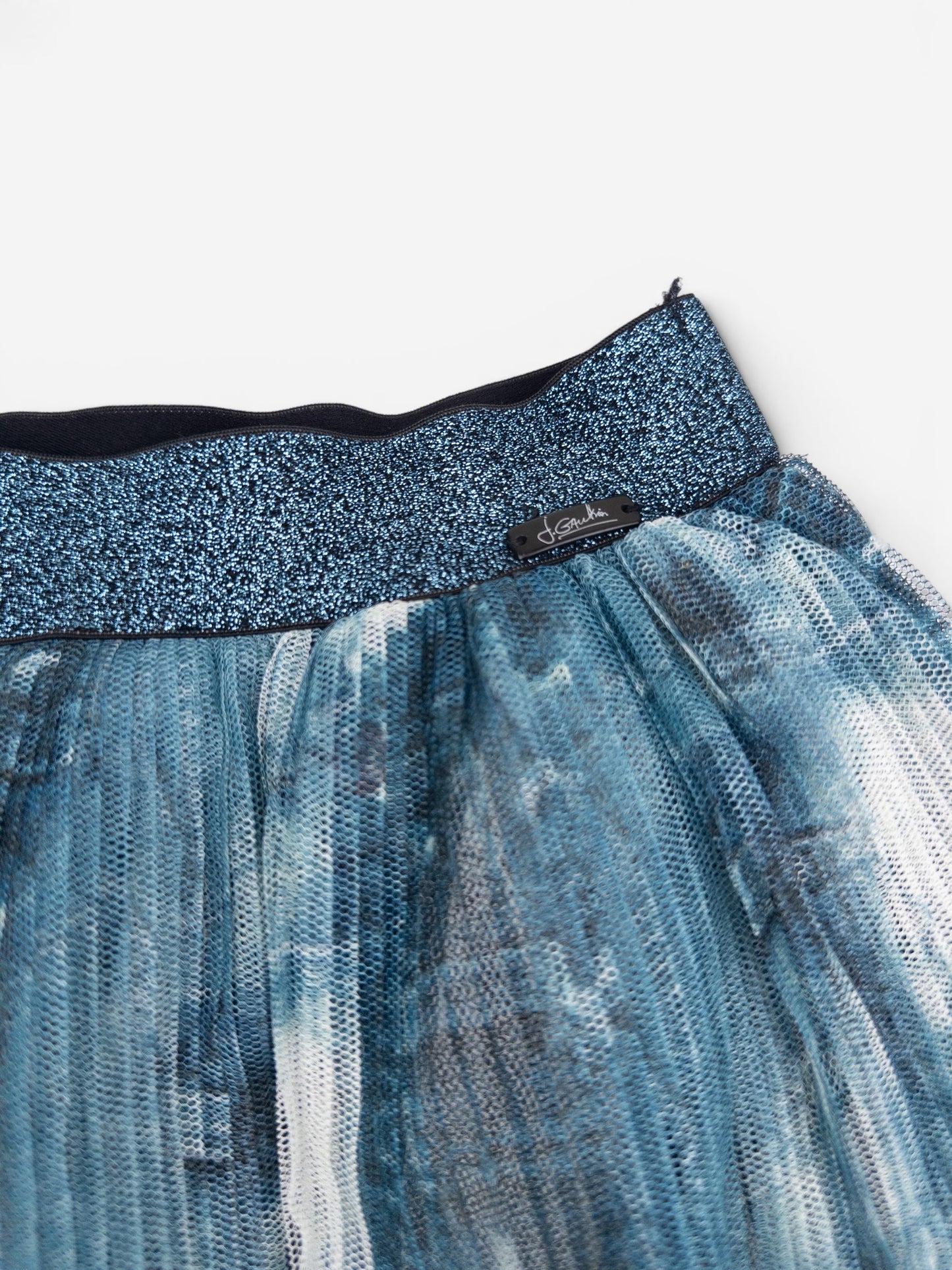 Jean Paul Gaultier 2000s Ruffle Tule Denim-Print Mini-Skirt