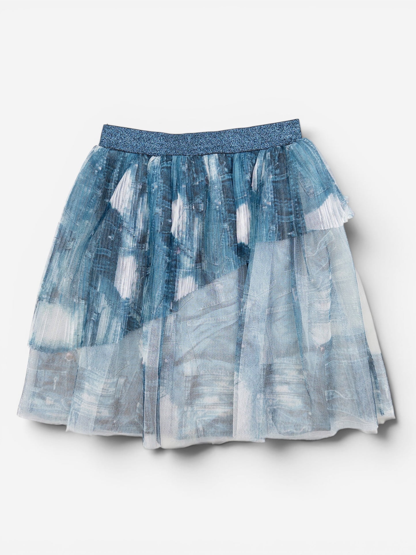 Jean Paul Gaultier 2000s Ruffle Tule Denim-Print Mini-Skirt