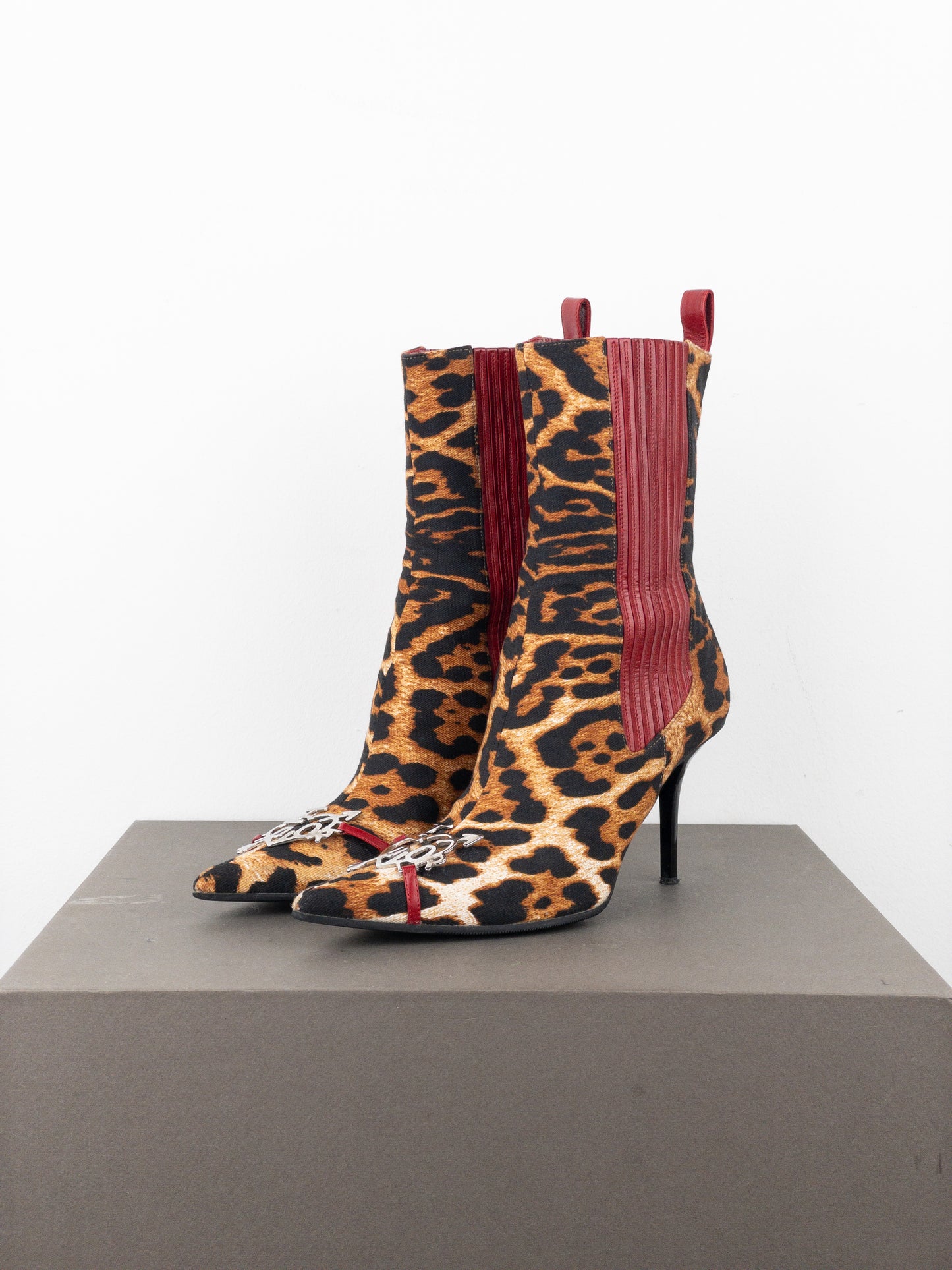 Dior by Galliano AW04 ‘I Love Dior’ Leopard Ankle Chelsea Heel Boots