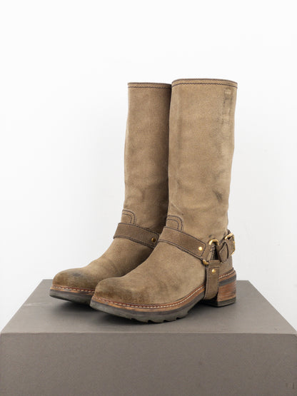 Prada 2000s Knee-High Suede Biker Boots