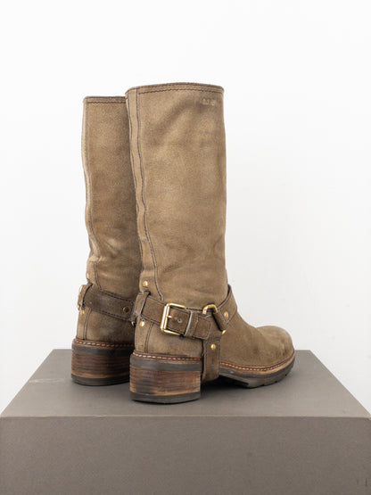 Prada 2000s Knee-High Suede Biker Boots