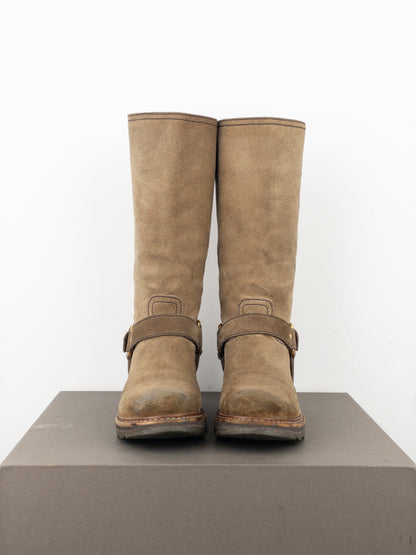 Prada 2000s Knee-High Suede Biker Boots