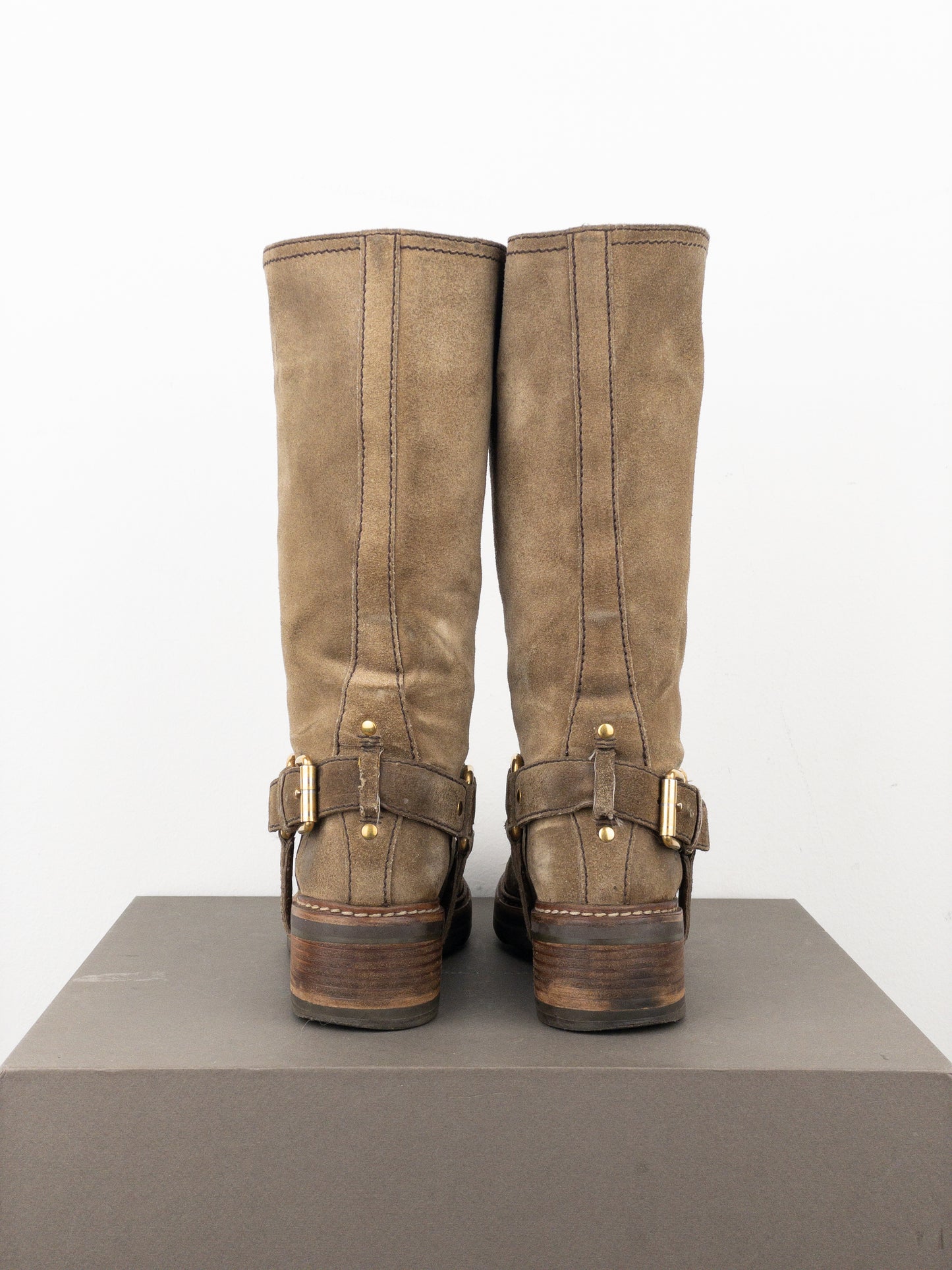 Prada 2000s Knee-High Suede Biker Boots
