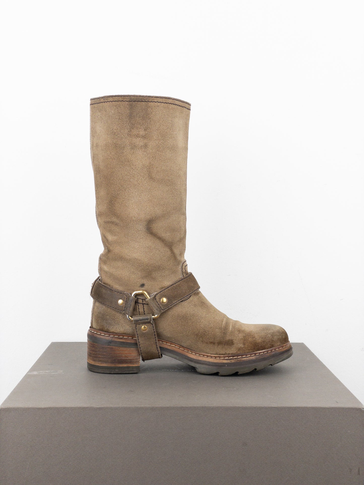 Prada 2000s Knee-High Suede Biker Boots