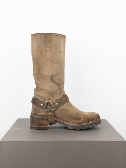 Prada 2000s Knee-High Suede Biker Boots