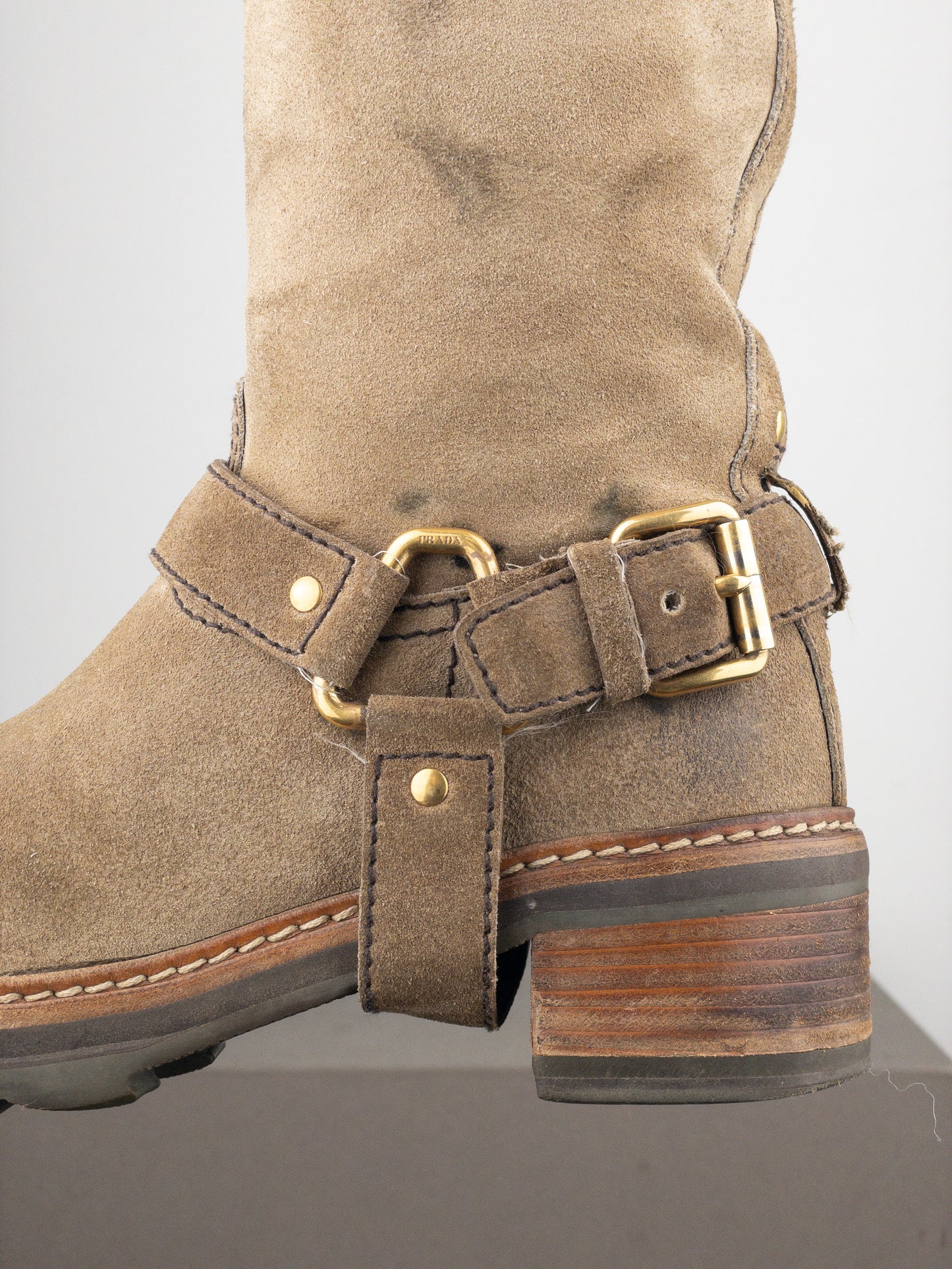 Prada 2000s Knee-High Suede Biker Boots