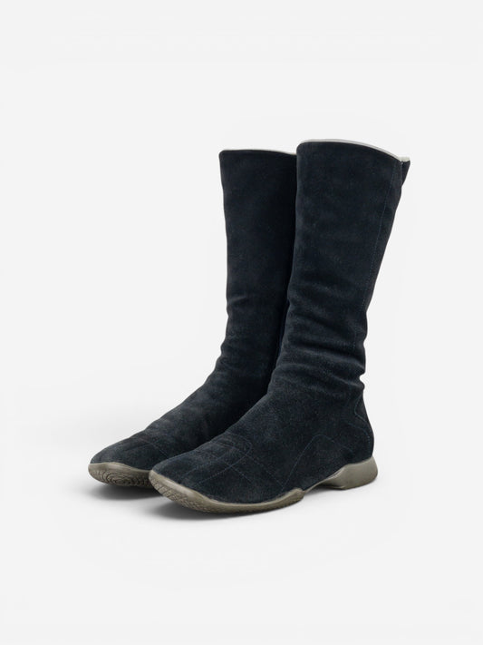 Prada AW99 Suede Knee High Square Toe Biker Moto Sports Boots