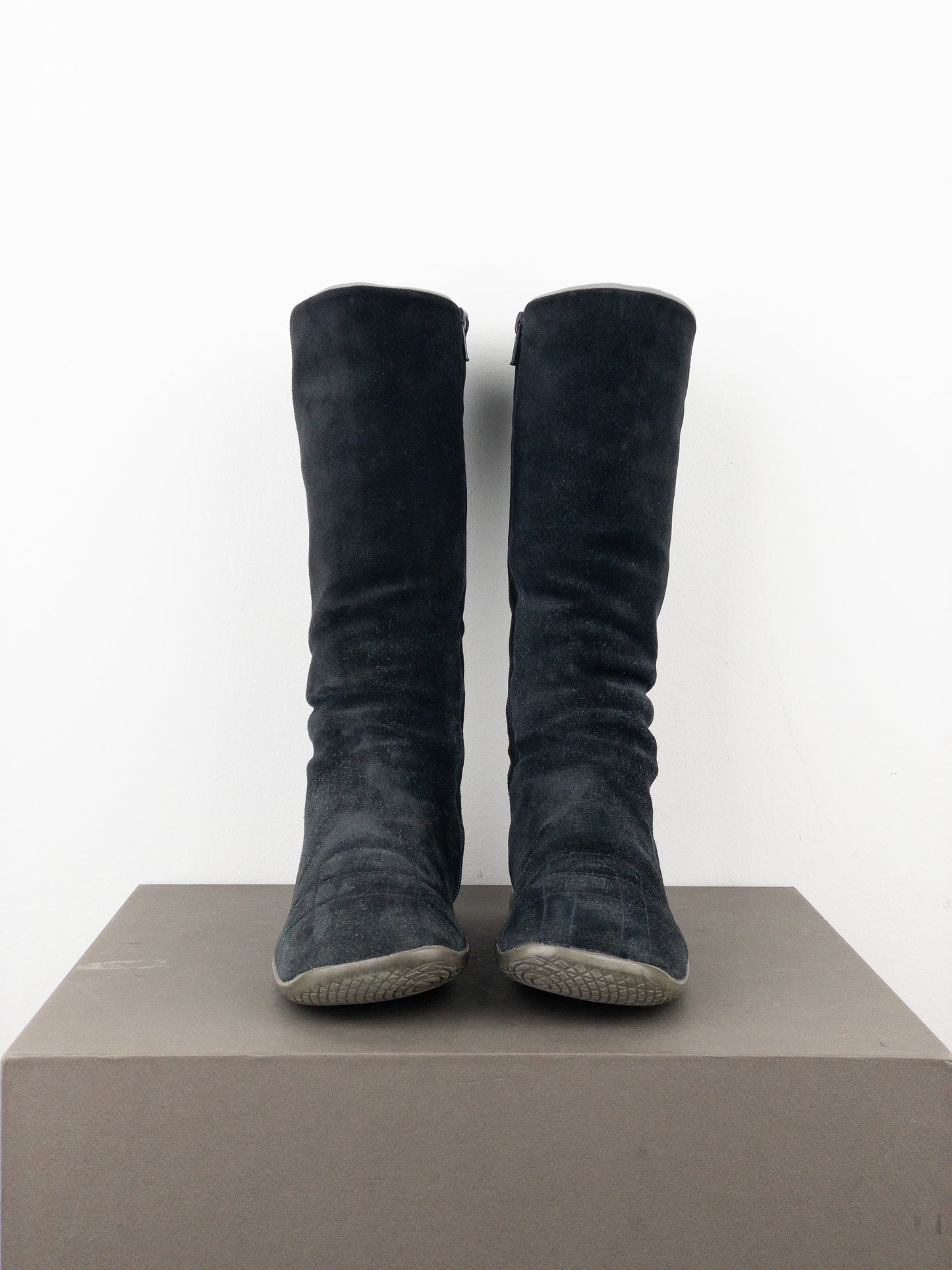 Prada AW99 Suede Knee High Square Toe Biker Moto Sports Boots