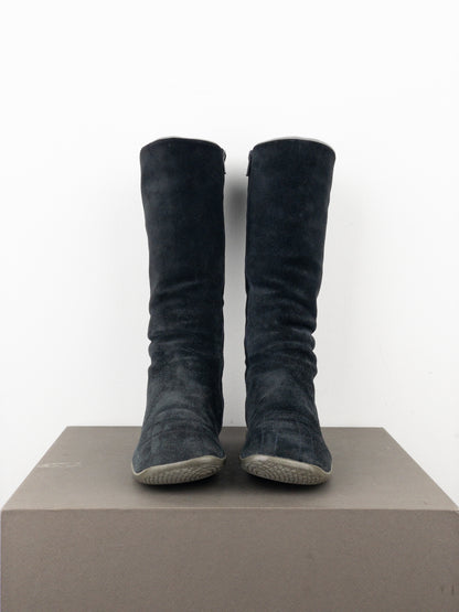 Prada AW99 Suede Knee High Square Toe Biker Moto Sports Boots