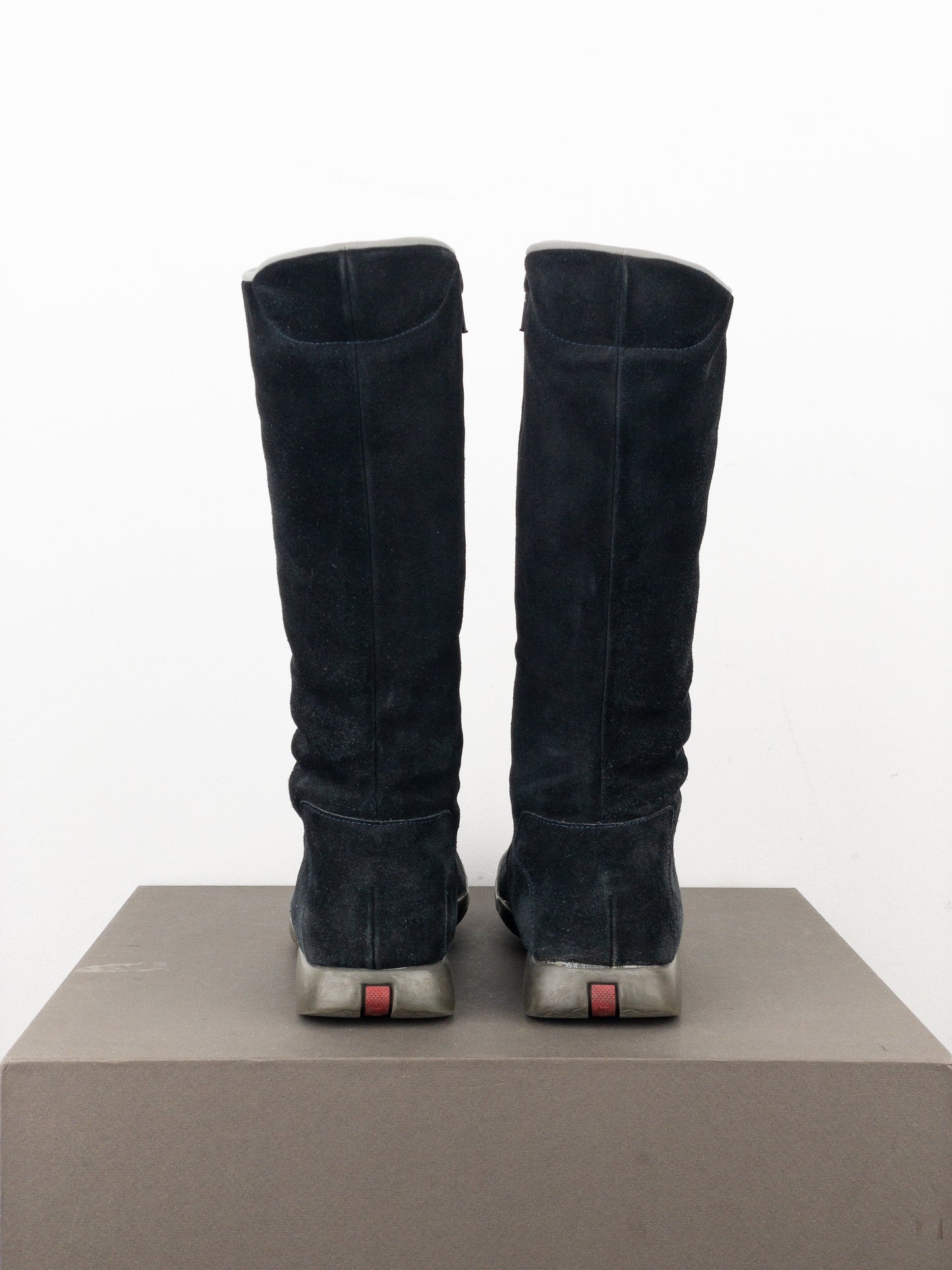 Prada AW99 Suede Knee High Square Toe Biker Moto Sports Boots