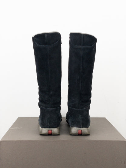 Prada AW99 Suede Knee High Square Toe Biker Moto Sports Boots