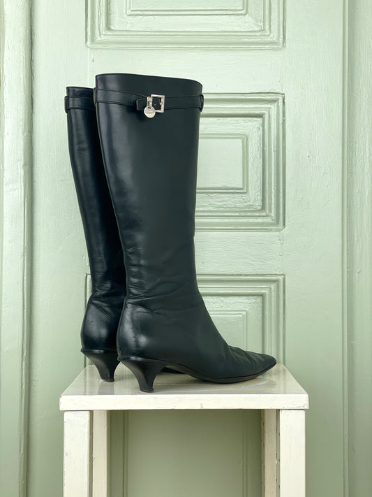 Prada 2000s Kitten Heel Buckle Boots