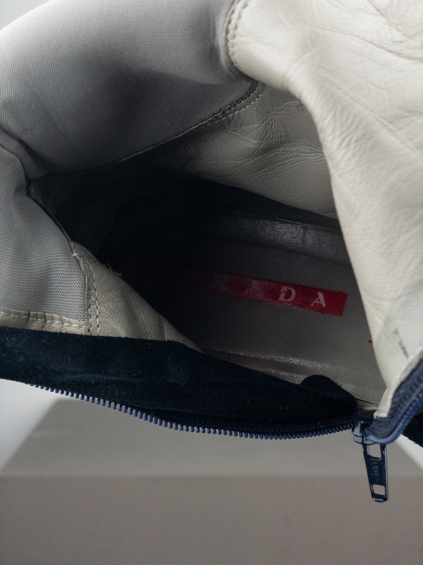 Prada AW99 Suede Knee High Square Toe Biker Moto Sports Boots