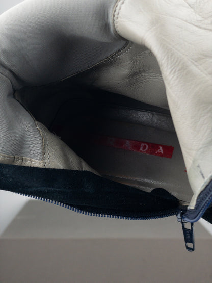 Prada AW99 Suede Knee High Square Toe Biker Moto Sports Boots