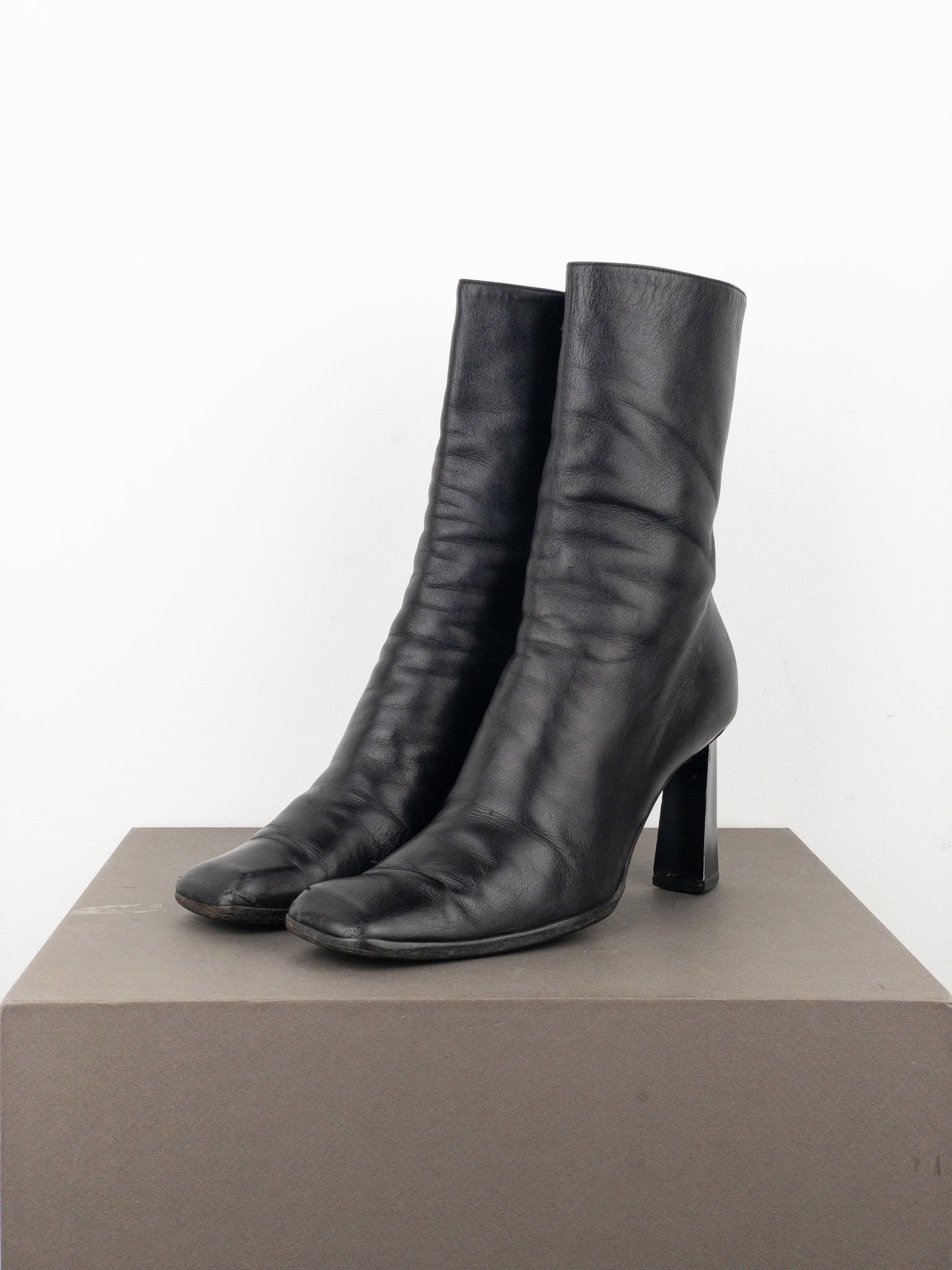 Prada AW99 Square-Toe Sculptural Ankle Heel Boots