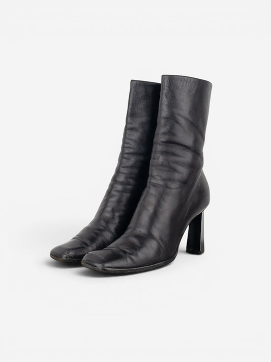 Prada AW99 Square-Toe Sculptural Ankle Heel Boots