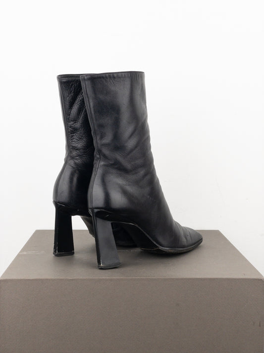 Prada AW99 Square-Toe Sculptural Ankle Heel Boots