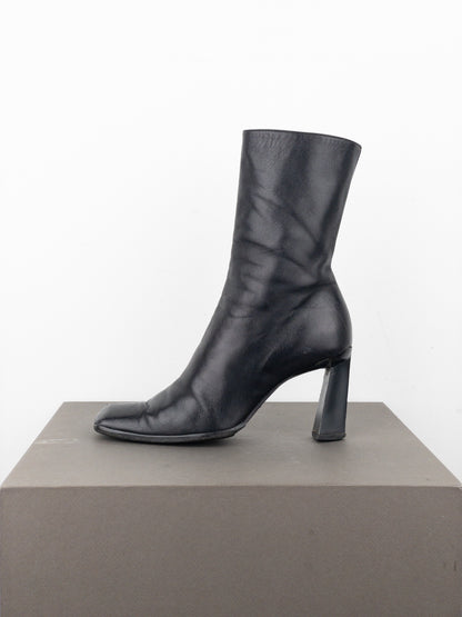 Prada AW99 Square-Toe Sculptural Ankle Heel Boots