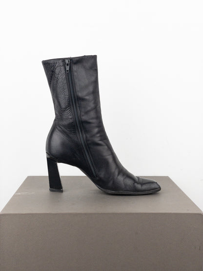 Prada AW99 Square-Toe Sculptural Ankle Heel Boots