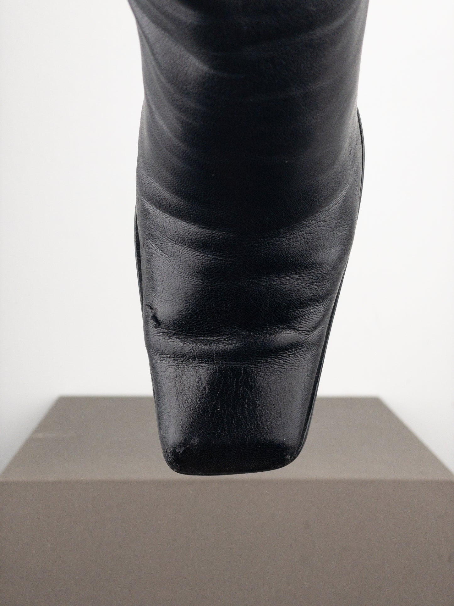 Prada AW99 Square-Toe Sculptural Ankle Heel Boots