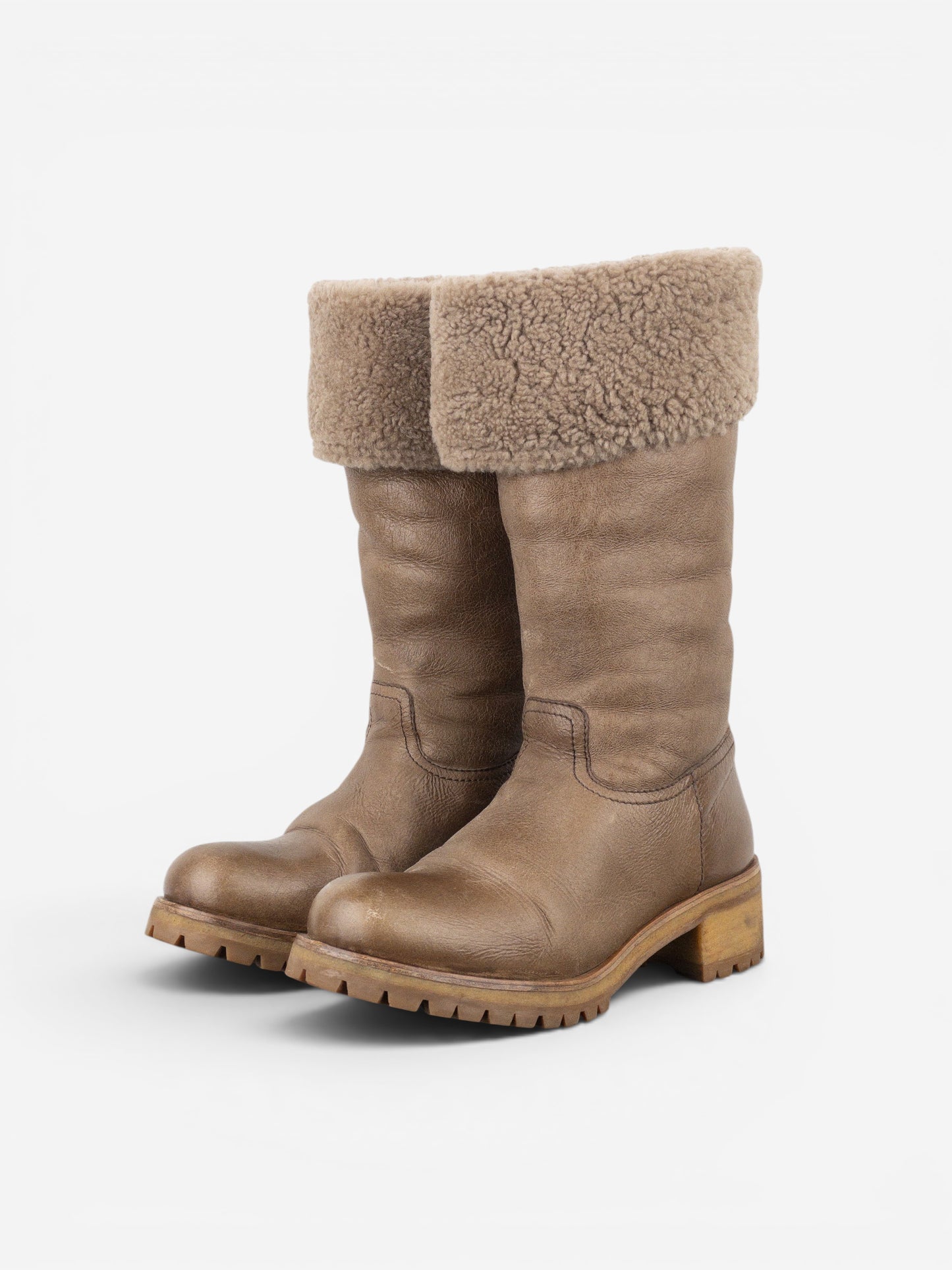Prada AW11 Knee-High Shearling Paint Biker Moto Boots