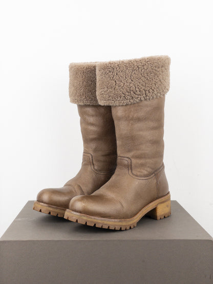 Prada AW11 Knee-High Shearling Paint Biker Moto Boots