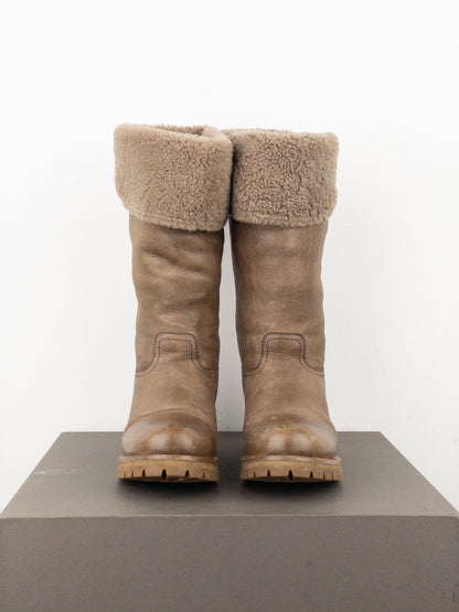 Prada AW11 Knee-High Shearling Paint Biker Moto Boots