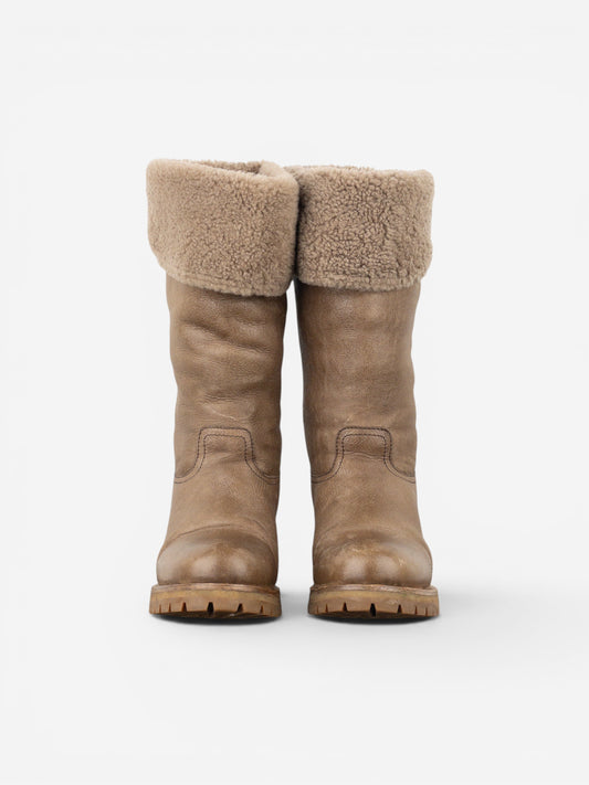 Prada AW11 Knee-High Shearling Paint Biker Moto Boots – photo 5