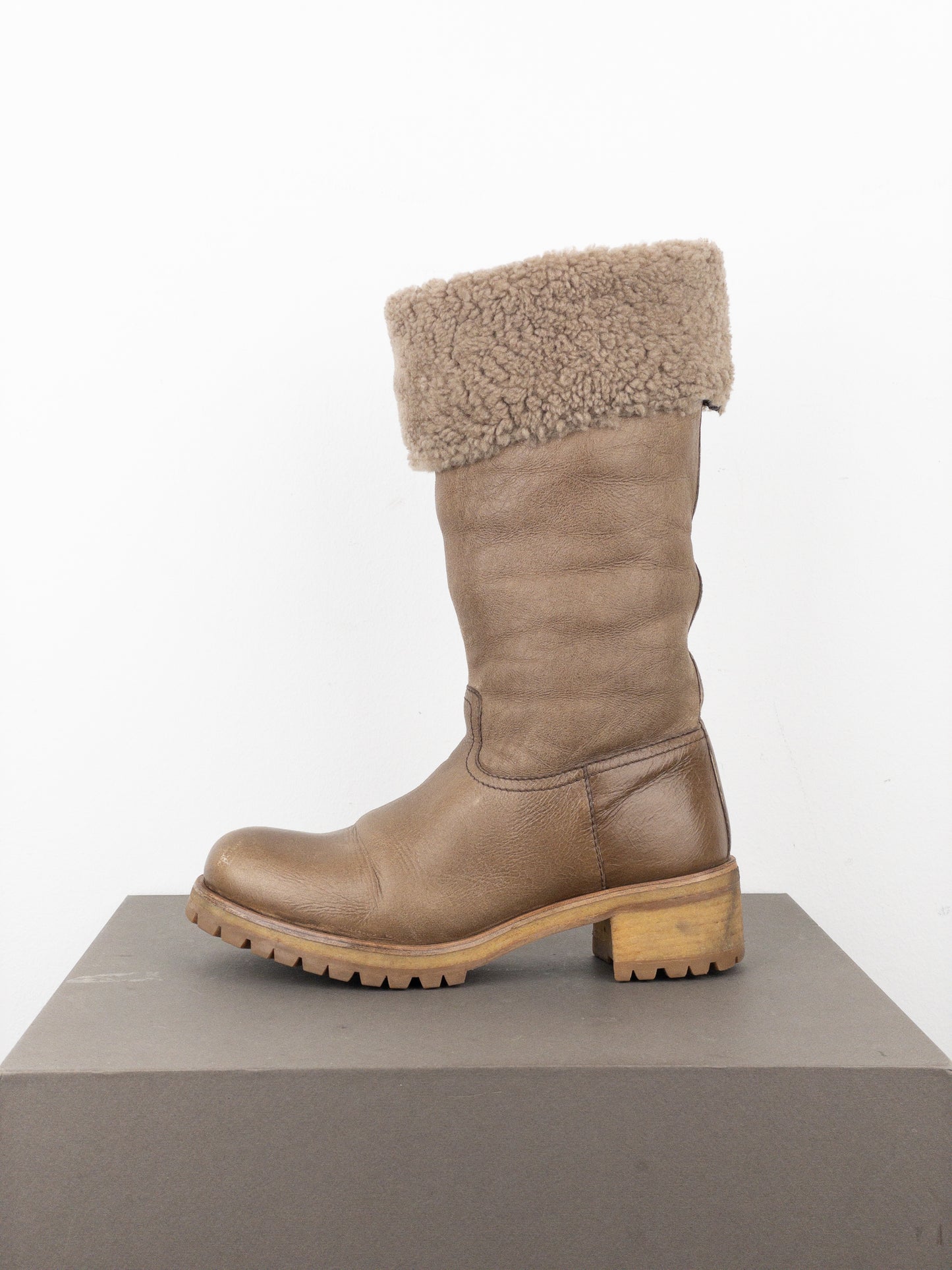 Prada AW11 Knee-High Shearling Paint Biker Moto Boots