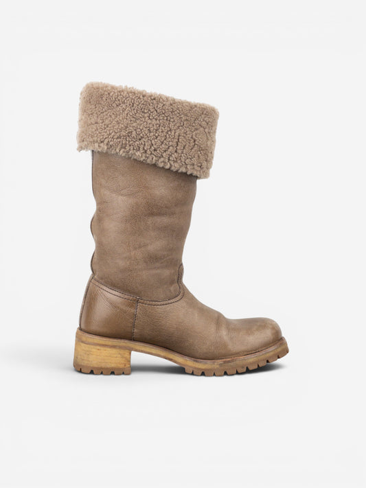 Prada AW11 Knee-High Shearling Paint Biker Moto Boots – photo 4
