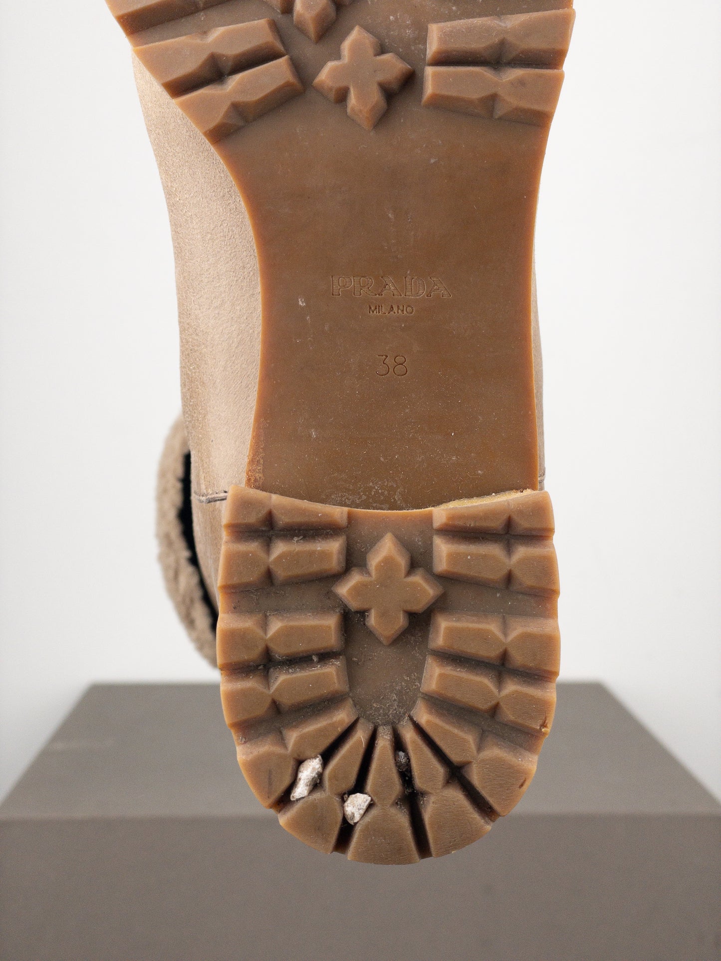 Prada AW11 Knee-High Shearling Paint Biker Moto Boots