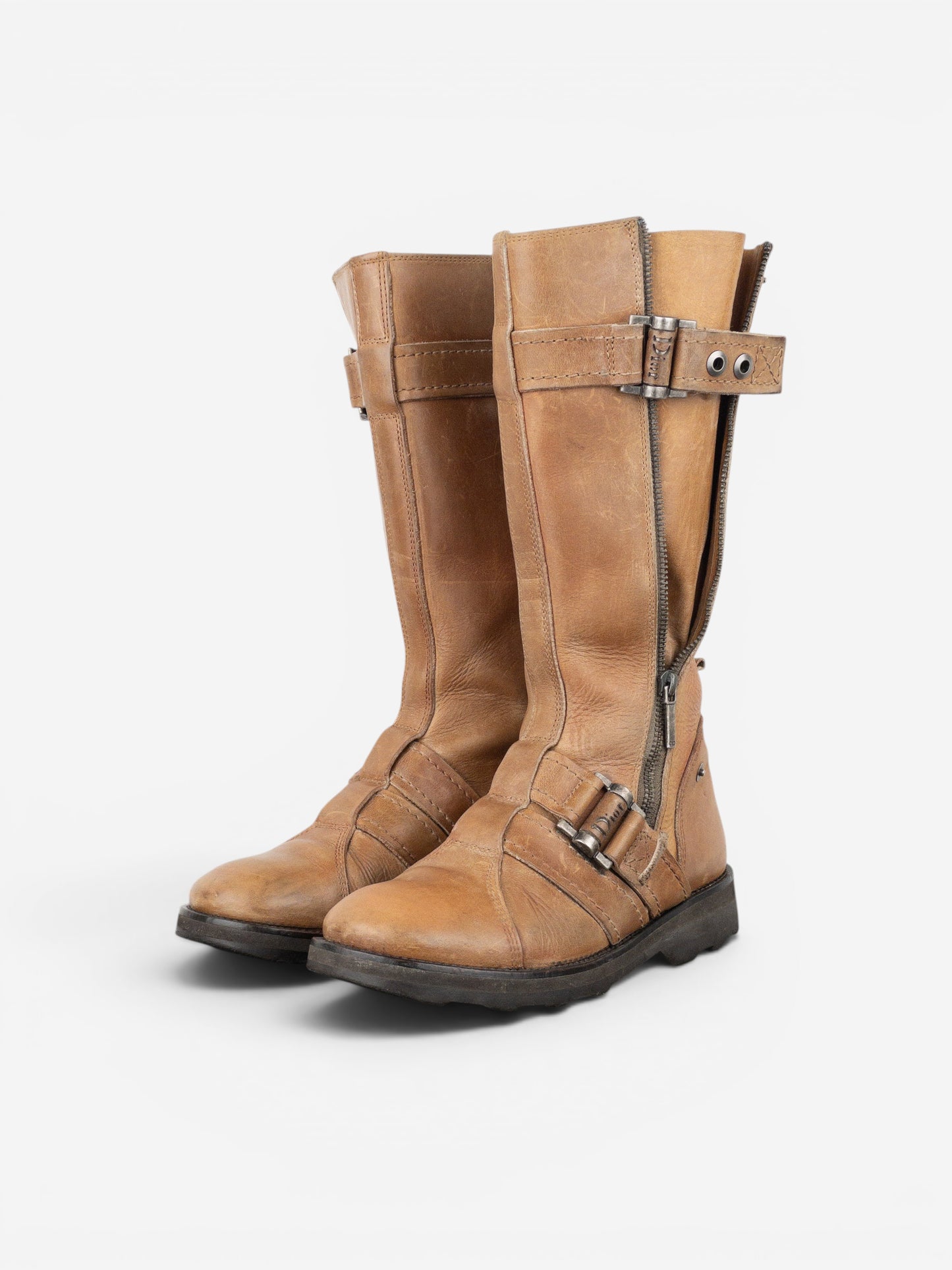 Dior by Galliano 2000s Buckled Moto Biker Boots