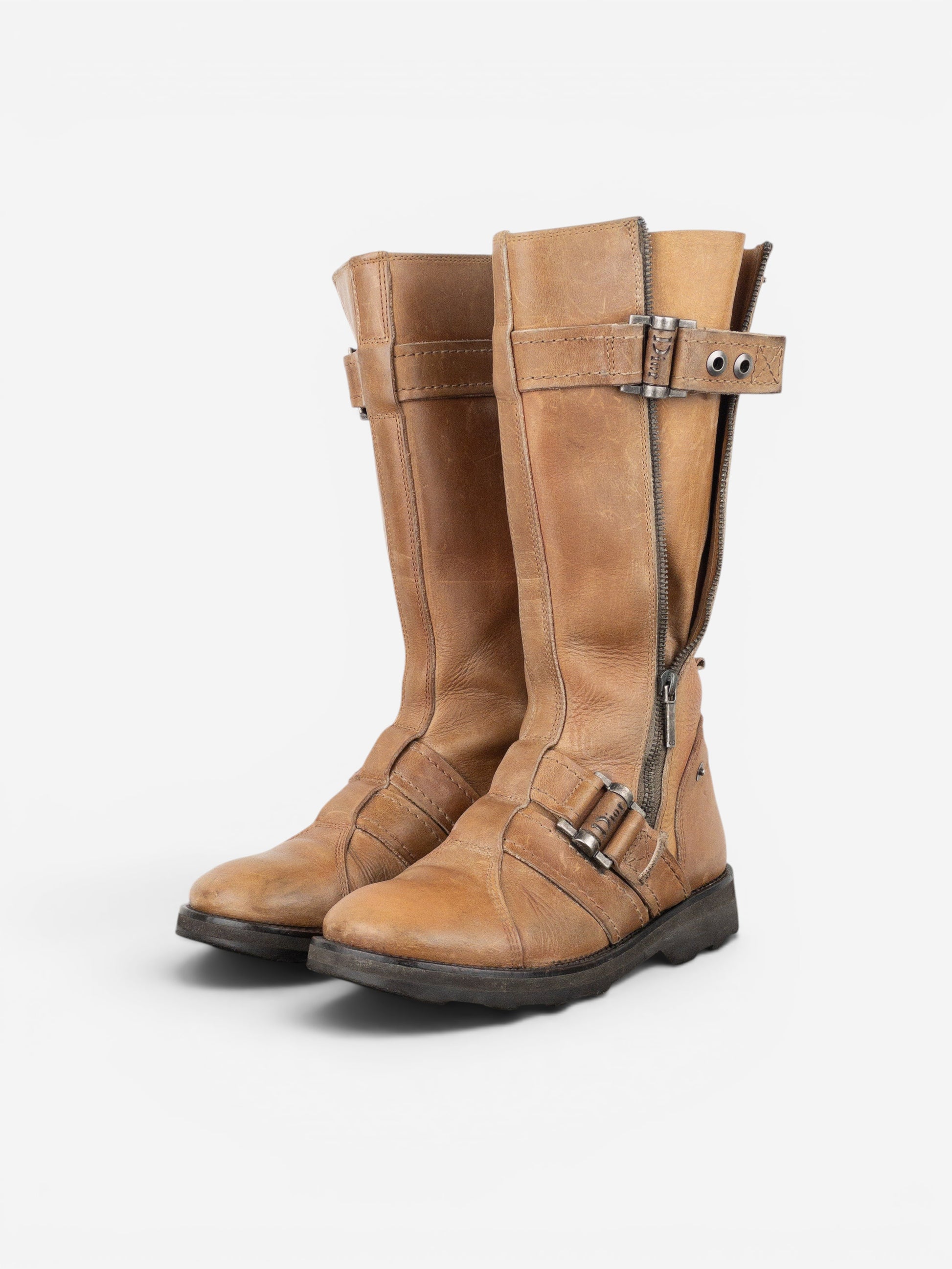 Dior by Galliano 2000s Buckled Moto Biker Boots