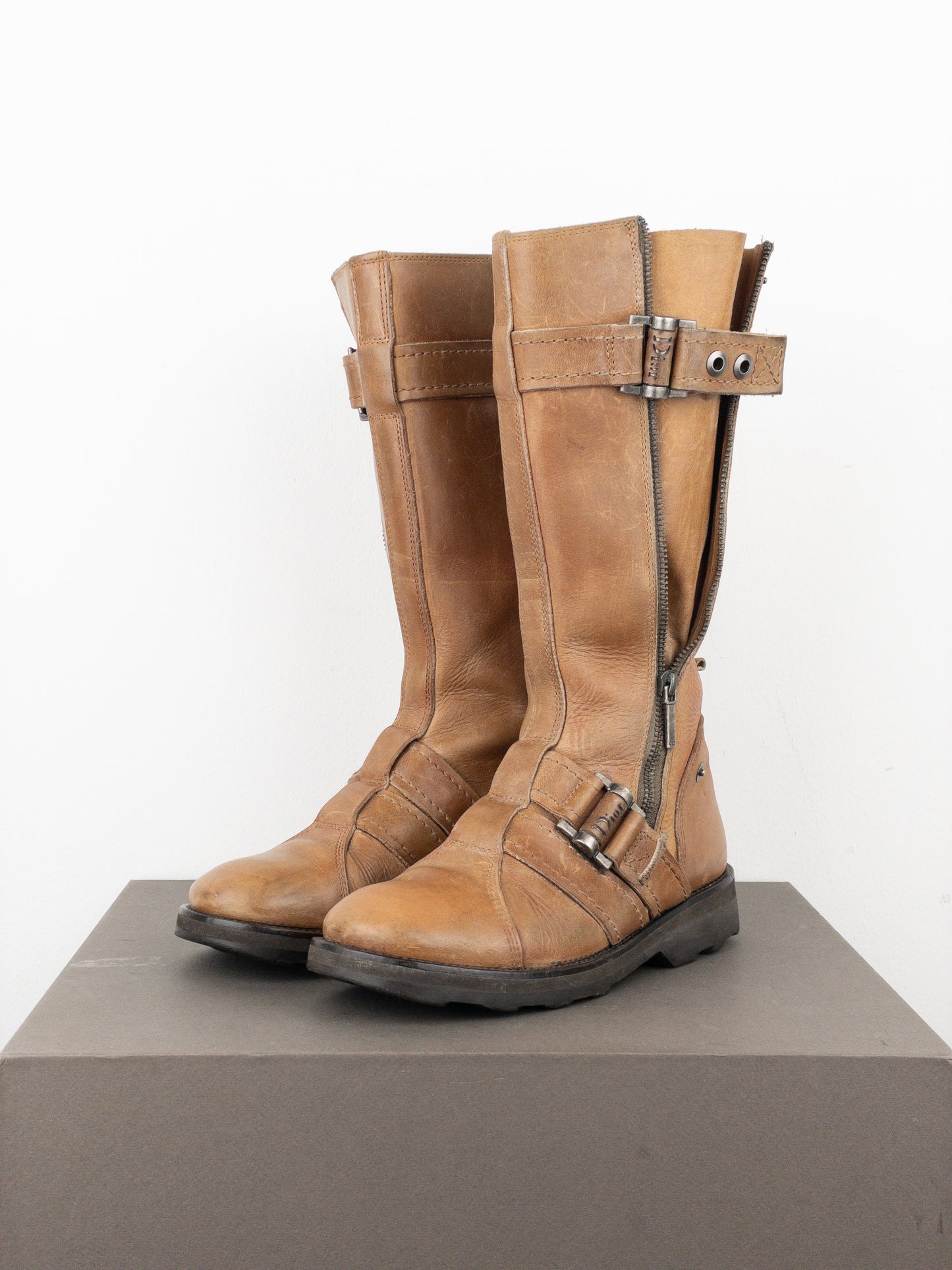 Dior by Galliano 2000s Buckled Moto Biker Boots