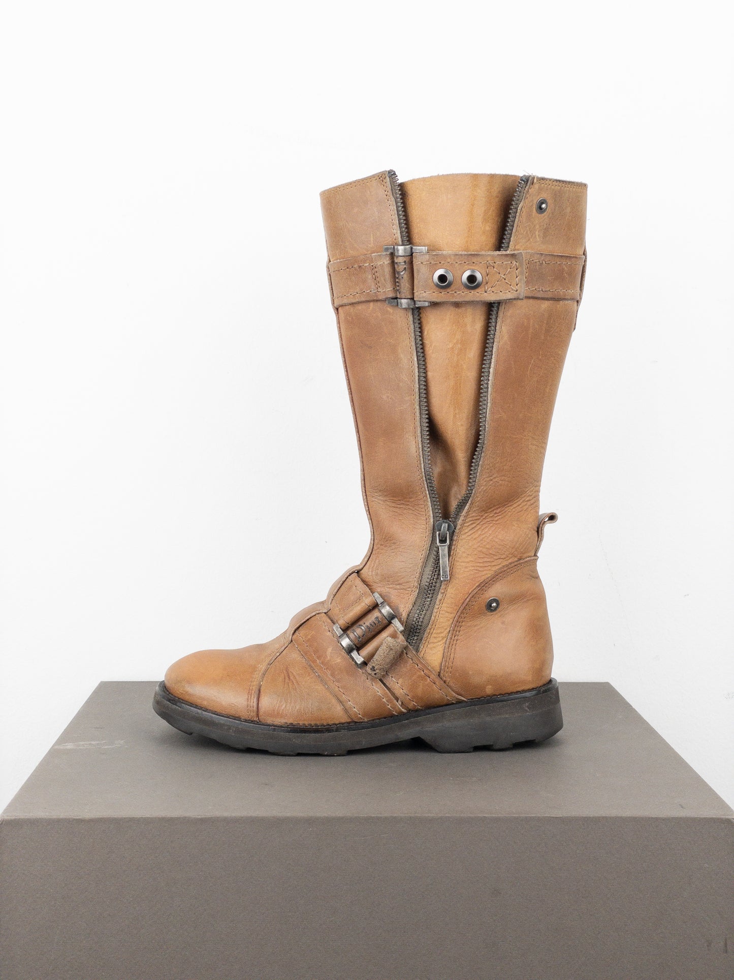 Dior by Galliano 2000s Buckled Moto Biker Boots