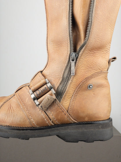 Dior by Galliano 2000s Buckled Moto Biker Boots