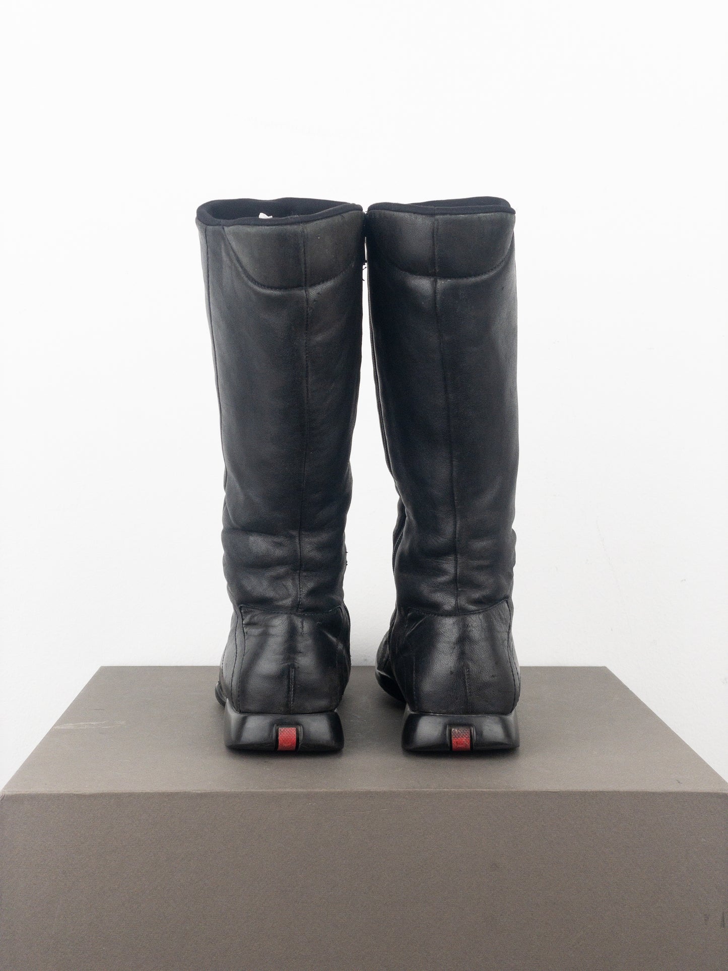 Prada AW99 Knee High Square Toe Biker Moto Sports Boots