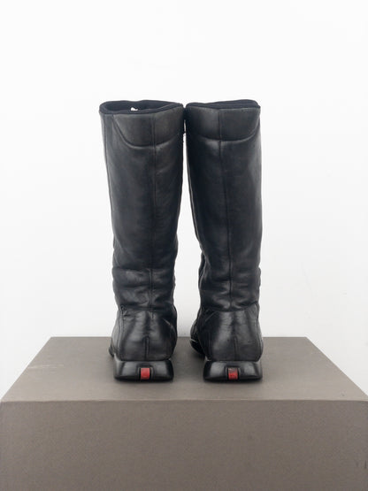 Prada AW99 Knee High Square Toe Biker Moto Sports Boots